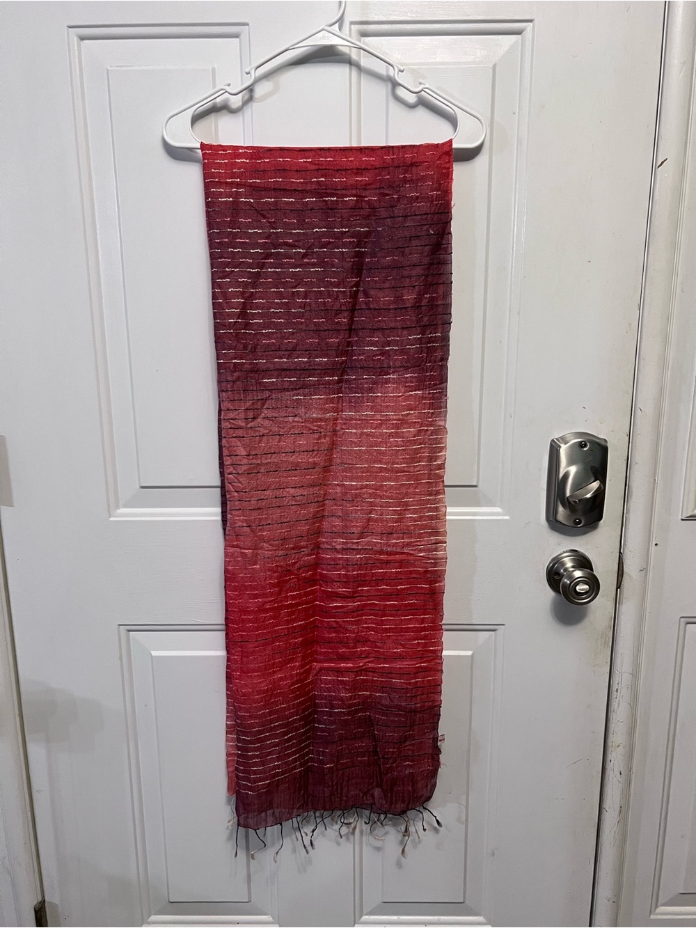Creative Bee Ombre Stole 50x76 Burgundy Pink Hand Embroidered Fringe India scarf